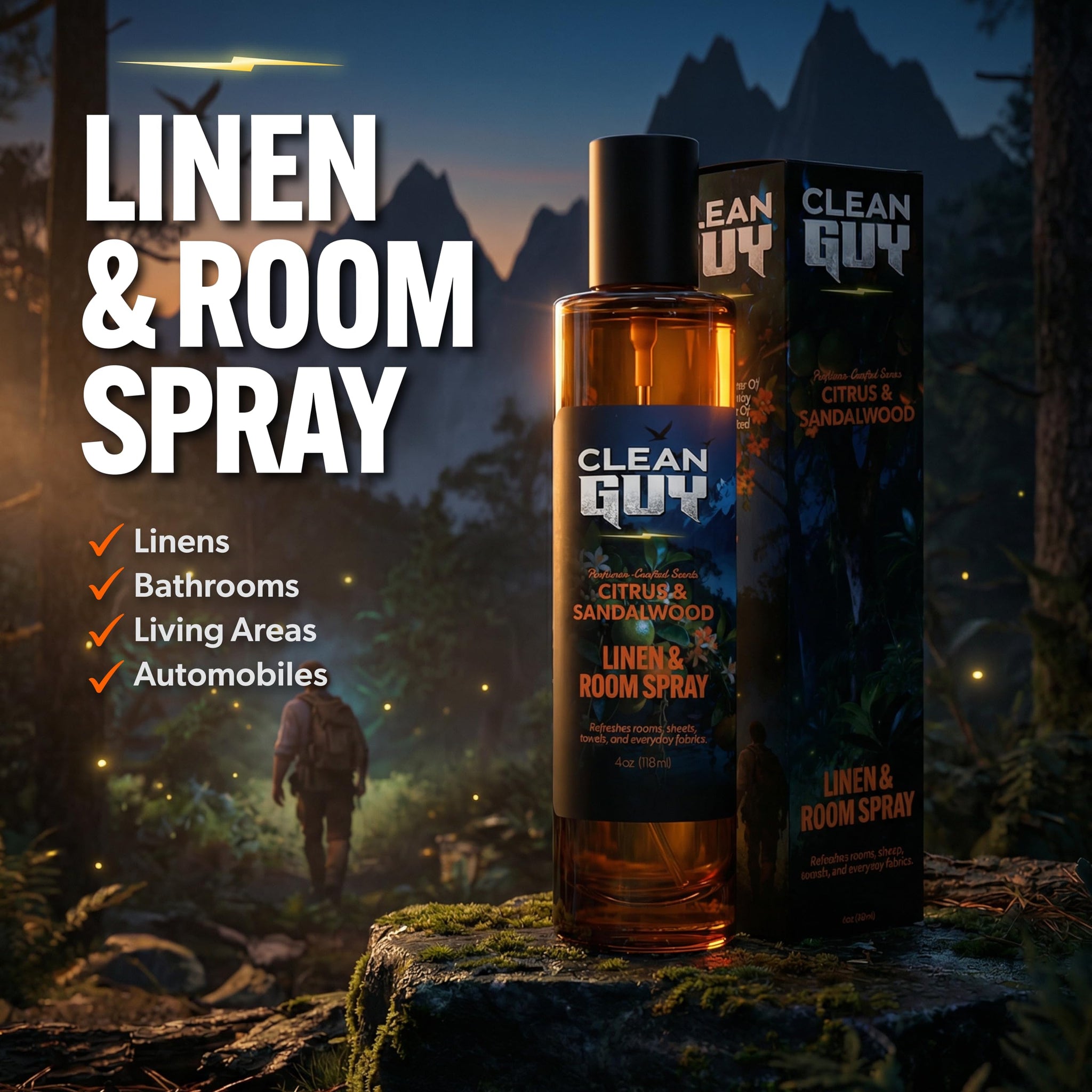 Clean Guy Room Spray for Men, Air Freshener Odor Eliminator- Masculine Home Fragrance & Linen Spray with Essential Oils - Long Lasting Room Deodorizer
