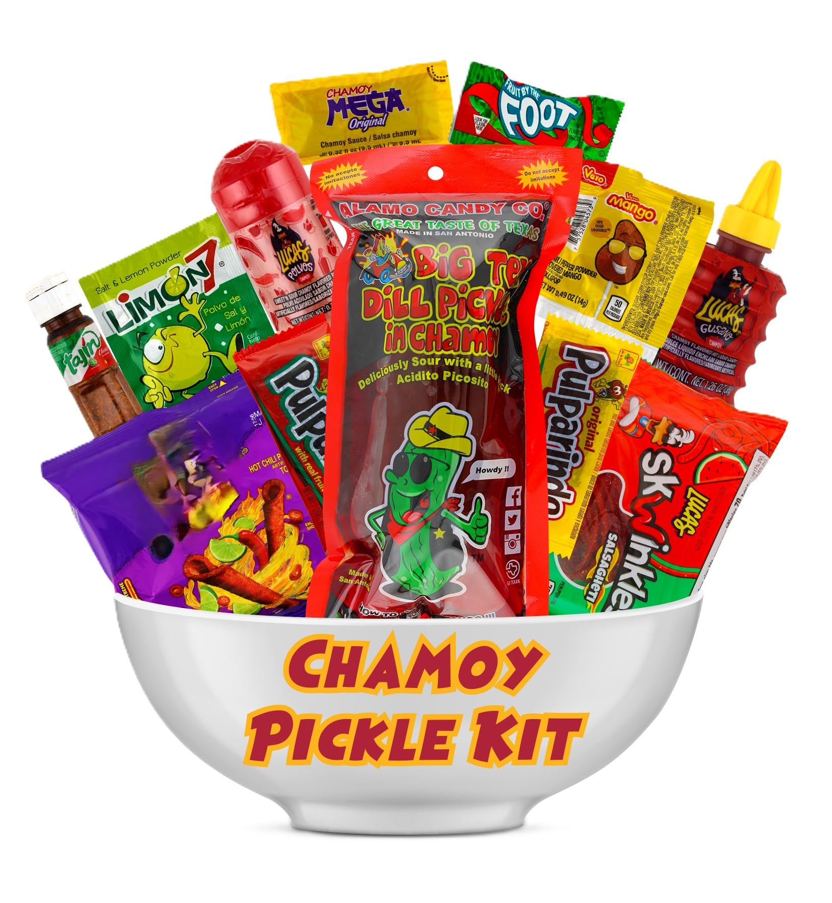 Chamoy Pickle Kit, Mexican Candy Mix Ready to make the Famous TikTok Trend, Includes Original Alamo Dill Pickle, Baby Lucas, Lucas Gusano, Skwinkles