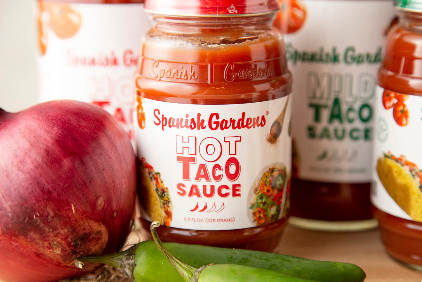 Spanish Gardens Taco Sauce (6 Pack) - Hot Taco Sauce for Authentic Mexican Food - Original Family Recipe, Spicy Sauce for Tex Mex Food (11.5 oz)