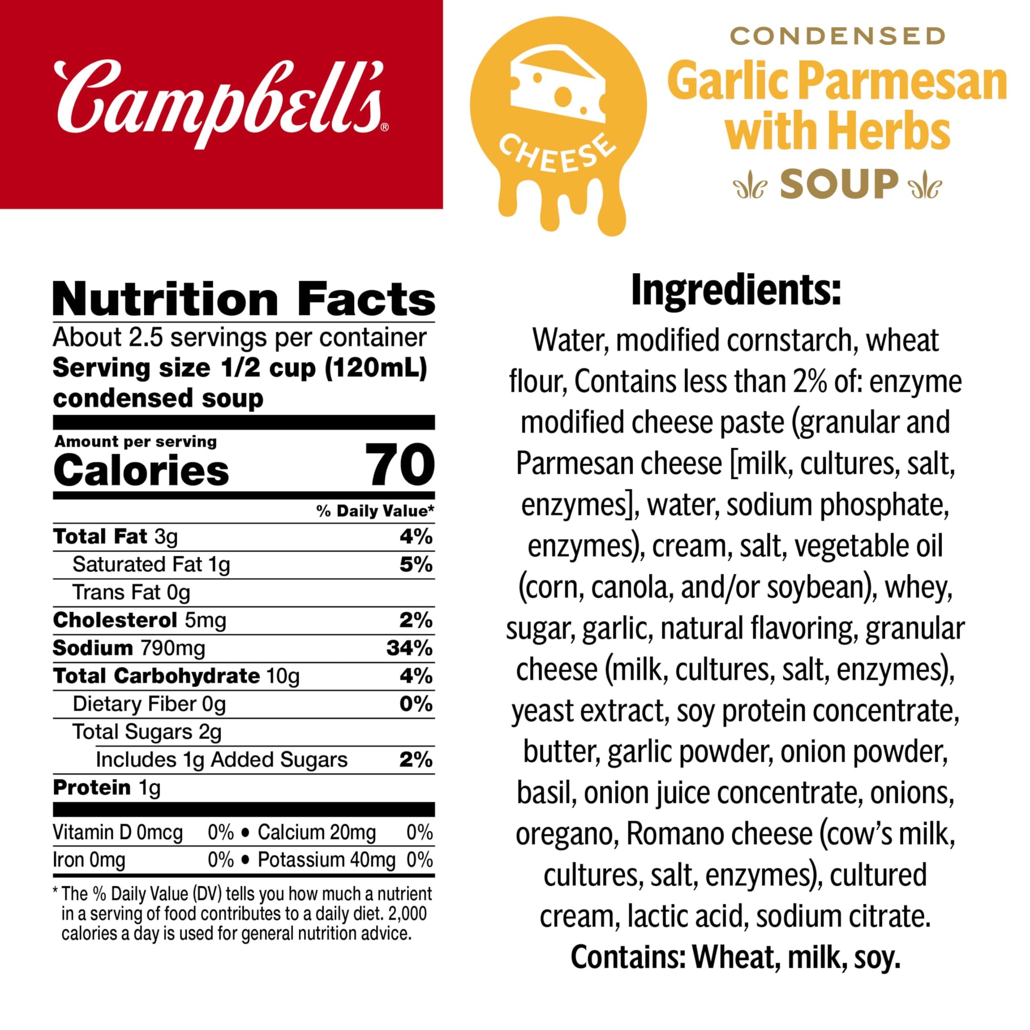 Campbell's Condensed Garlic Parmesan Cheese Soup With Herbs, 10.5 oz Can