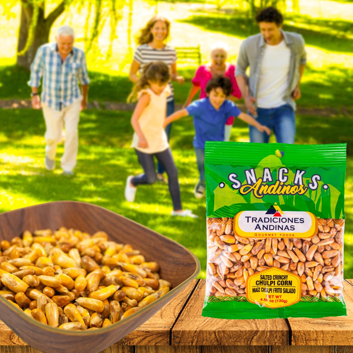 Tradiciones Andinas Salted Crunchy Chulpe Corn 4.59 oz - Snack Chulpi Frito y Salado, Salty Fried, Peruvian Products Ready To Eat, Individual Bags