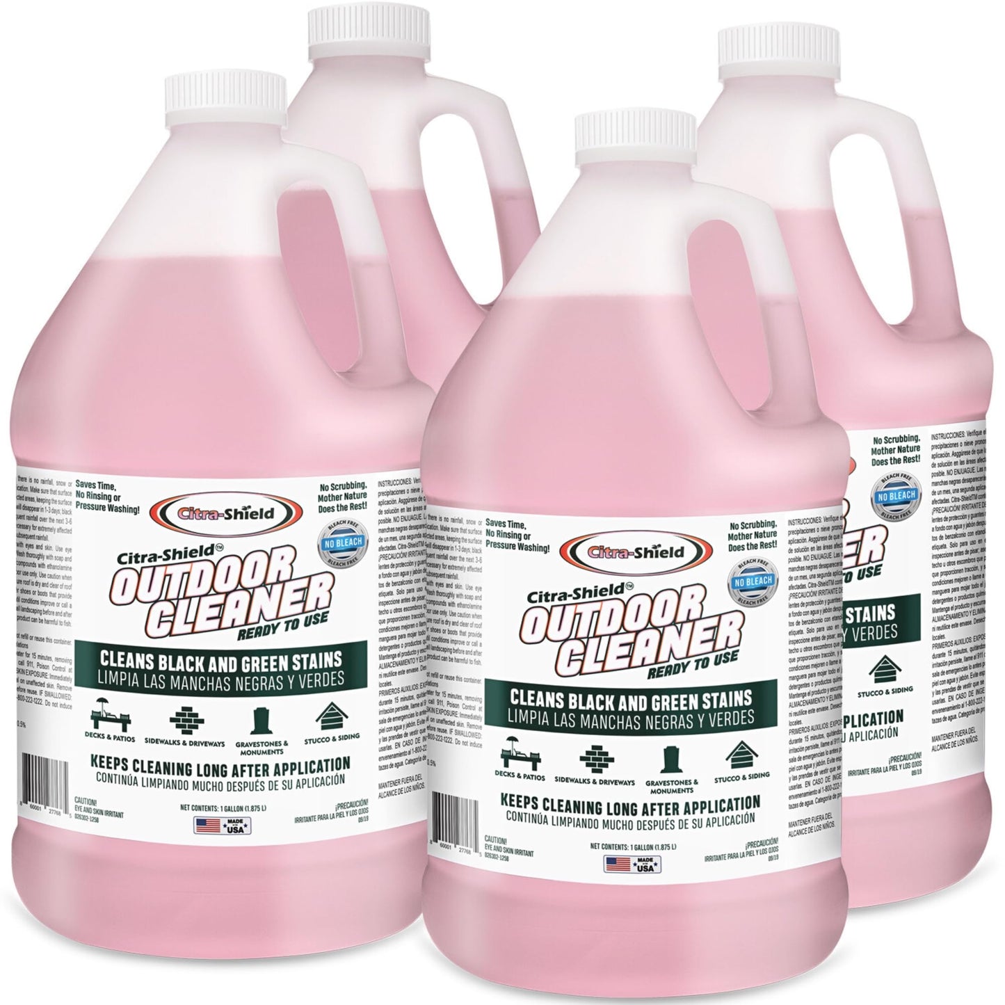 Citra-Shield Outdoor - Concrete, Roof, Walls, Headstone, Deck, and Vinyl Siding Cleaner - RTU Outdoor Cleaner Pack of 4