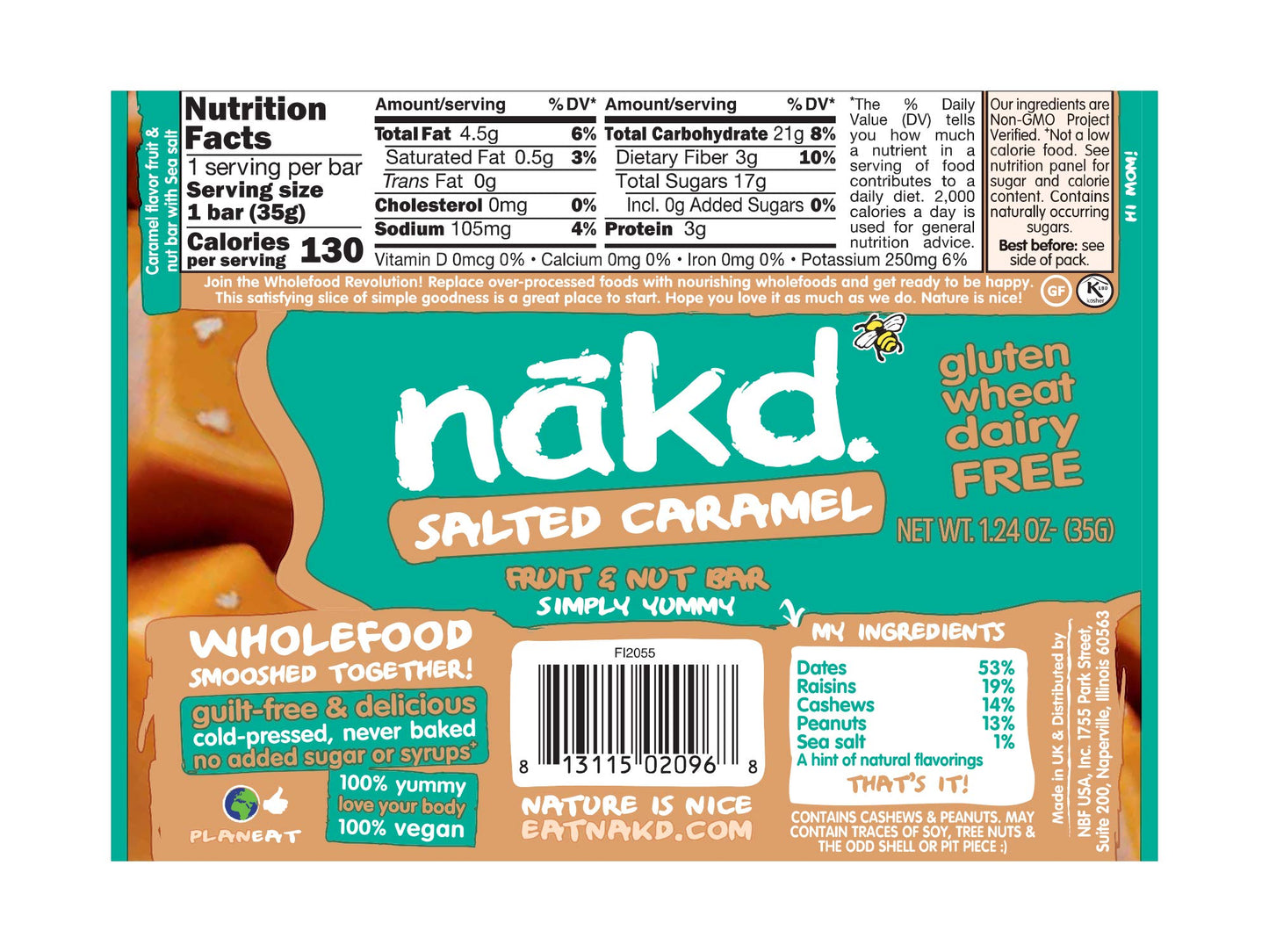 Nakd Bars, Salted Caramel Raw Fruit and Nuts, Gluten Free, Vegan 18 Count