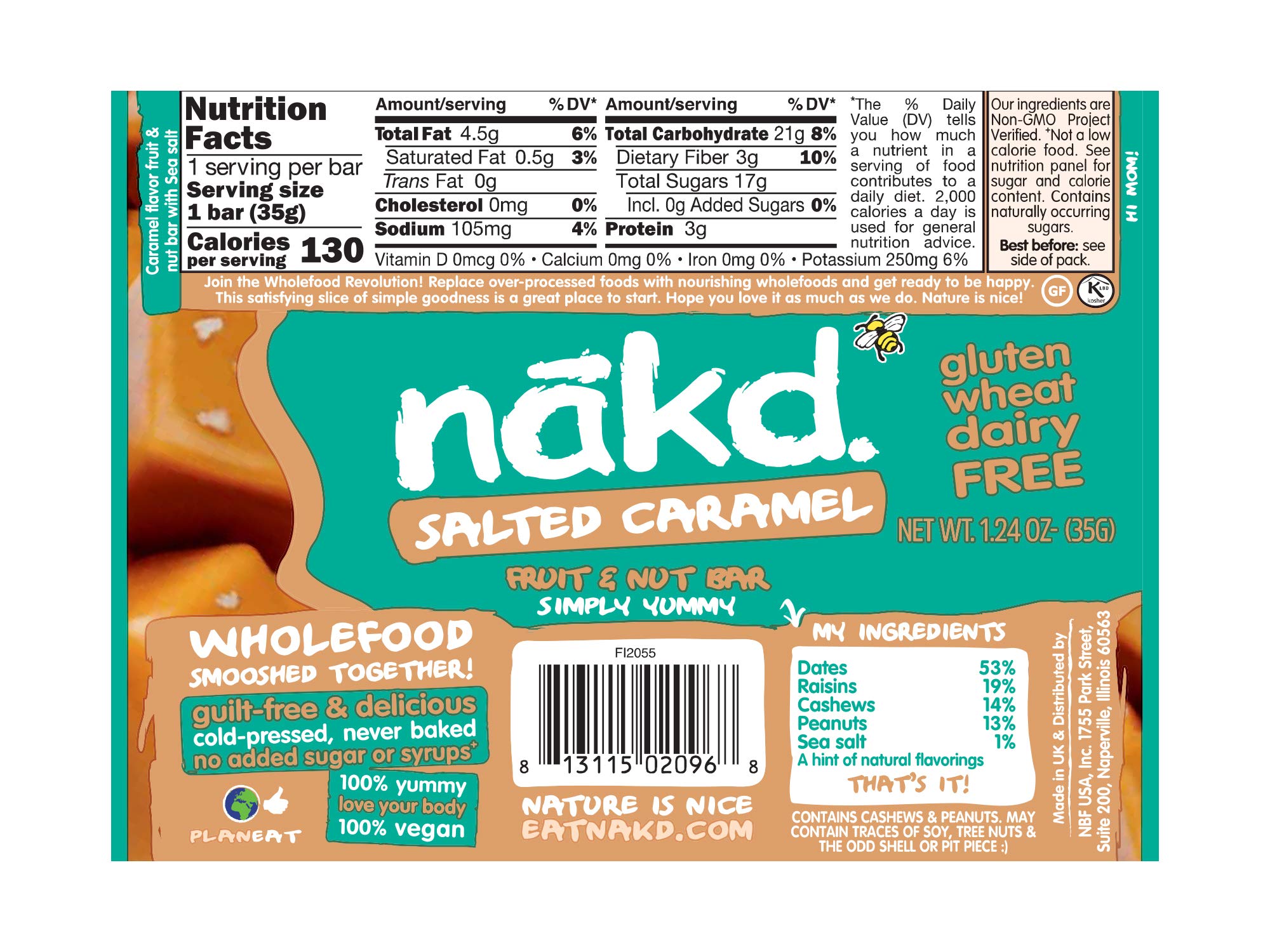 Nakd Bars, Salted Caramel Raw Fruit and Nuts, Gluten Free, Vegan 18 Count