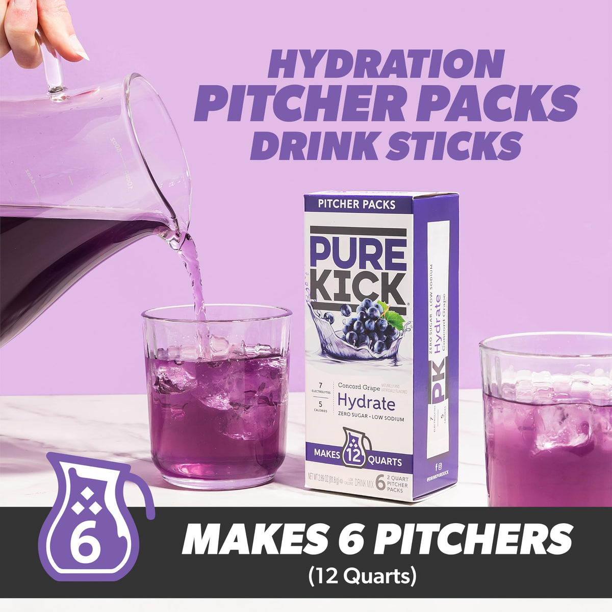 Pure Kick Hydration Pitcher Pack, Concord Grape, 6 Packets