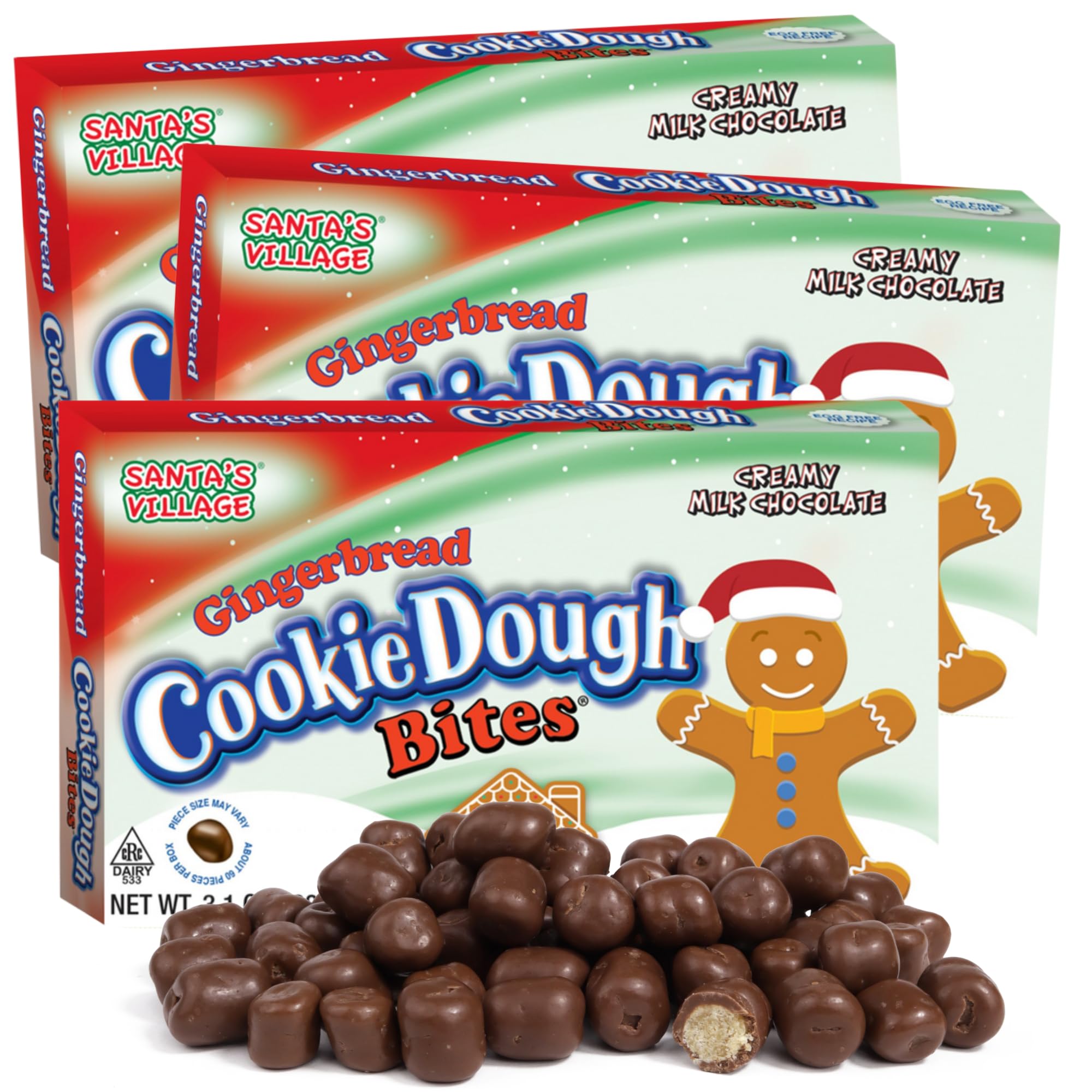 Christmas Gingerbread Cookie Dough Bites, Stocking Stuffer Candy Boxes, 3.1 Ounces (Pack of 3)
