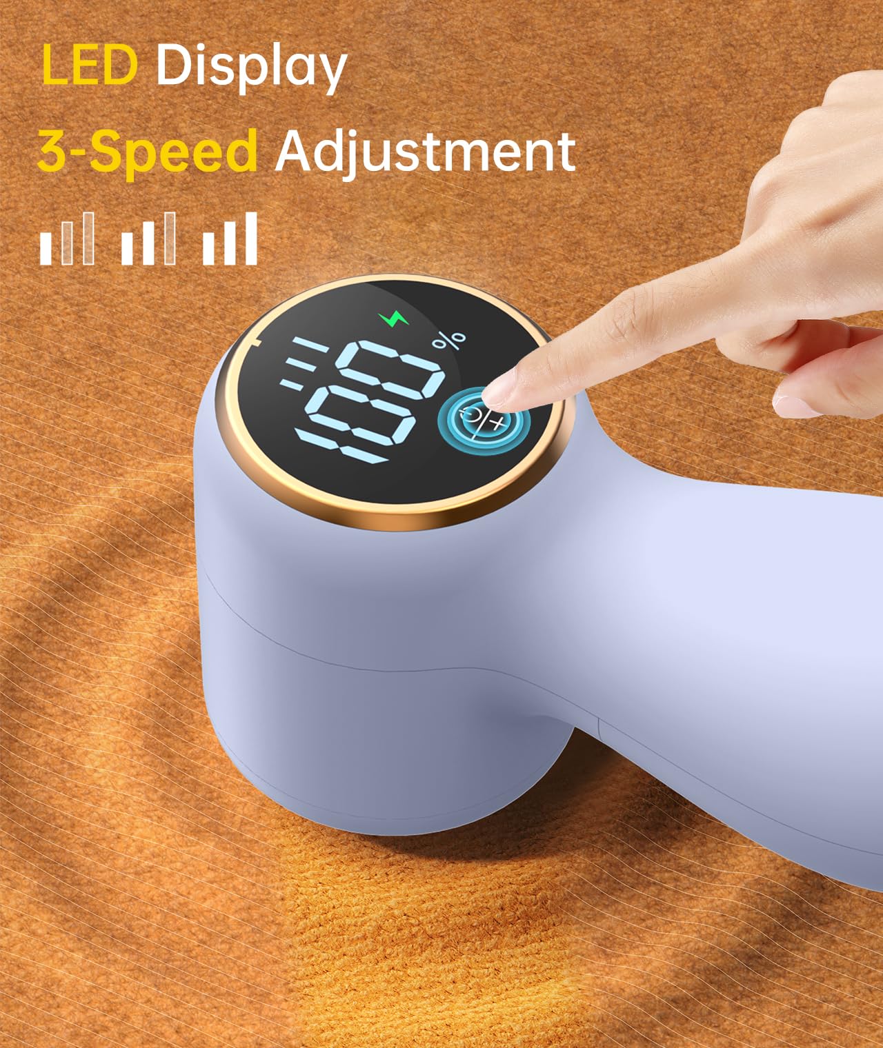 Rechargeable Fabric Shaver Lint Remover, Sweater Shaver with 3-Speed Control, LED Display Clothes Shaver, 6-Leaf Stainless Steel Blades, Suitable