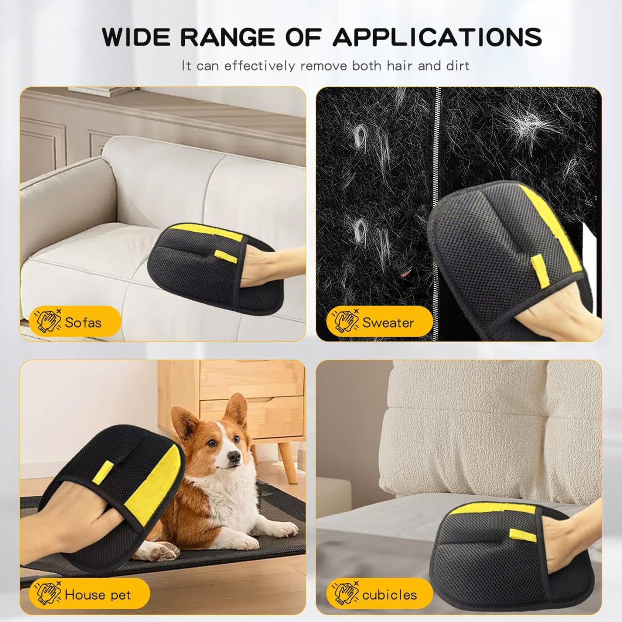 2pcs Pet Hair Removal Glove for Dogs & Cats - Upgraded Reusable Electrostatic Fur Remover Tool for Clothing, Furniture, Couch, Carpet, and Car Seats