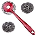 Rederdjskj Kitchen Stainless Steel Sponges Scourer Set with Handle Pack of 3, Large Stainless Steel Scrubbers - Metal Scouring Pads Kitchen Cleaning