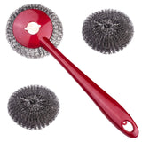 Rederdjskj Kitchen Stainless Steel Sponges Scourer Set with Handle Pack of 3, Large Stainless Steel Scrubbers - Metal Scouring Pads Kitchen Cleaning