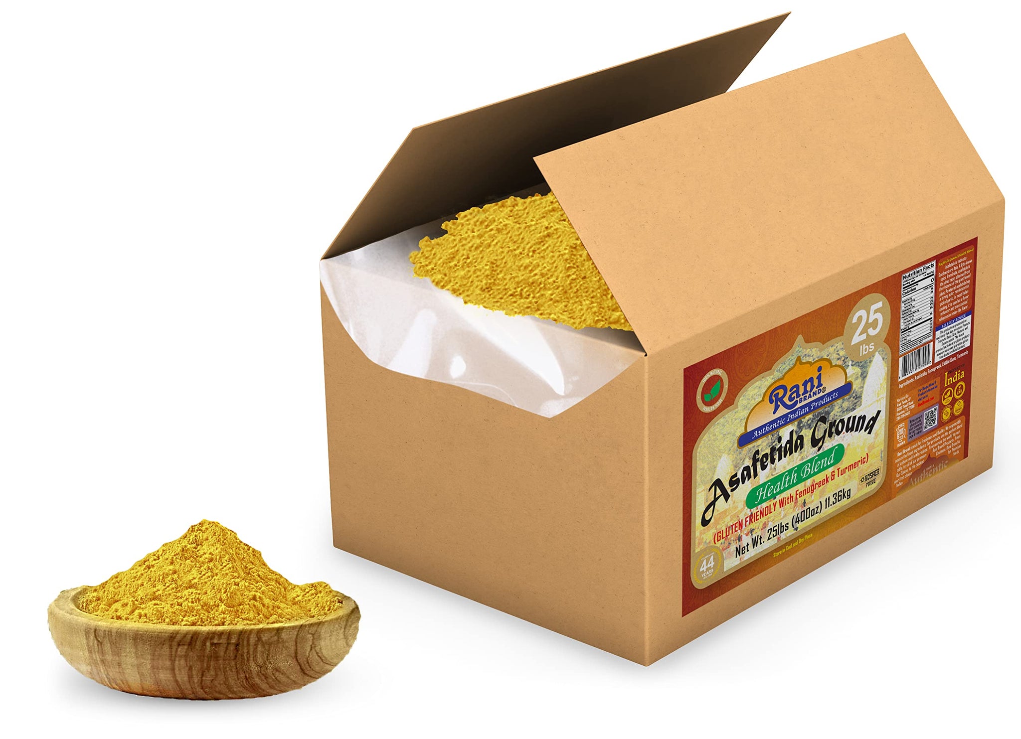 Rani Asafetida (Hing) Ground Health Blend w/Fenugreek and Turmeric 400oz (25lbs) 11.36kg Bulk Box ~ All Natural | Salt Free | Vegan | Asafoetida