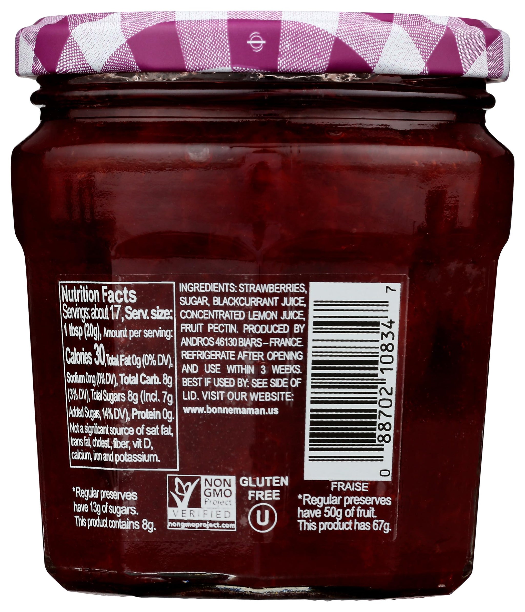 Bonne Maman, Fruit Spread Strawberry More Fruit Less Sugar, 11.8 Ounce