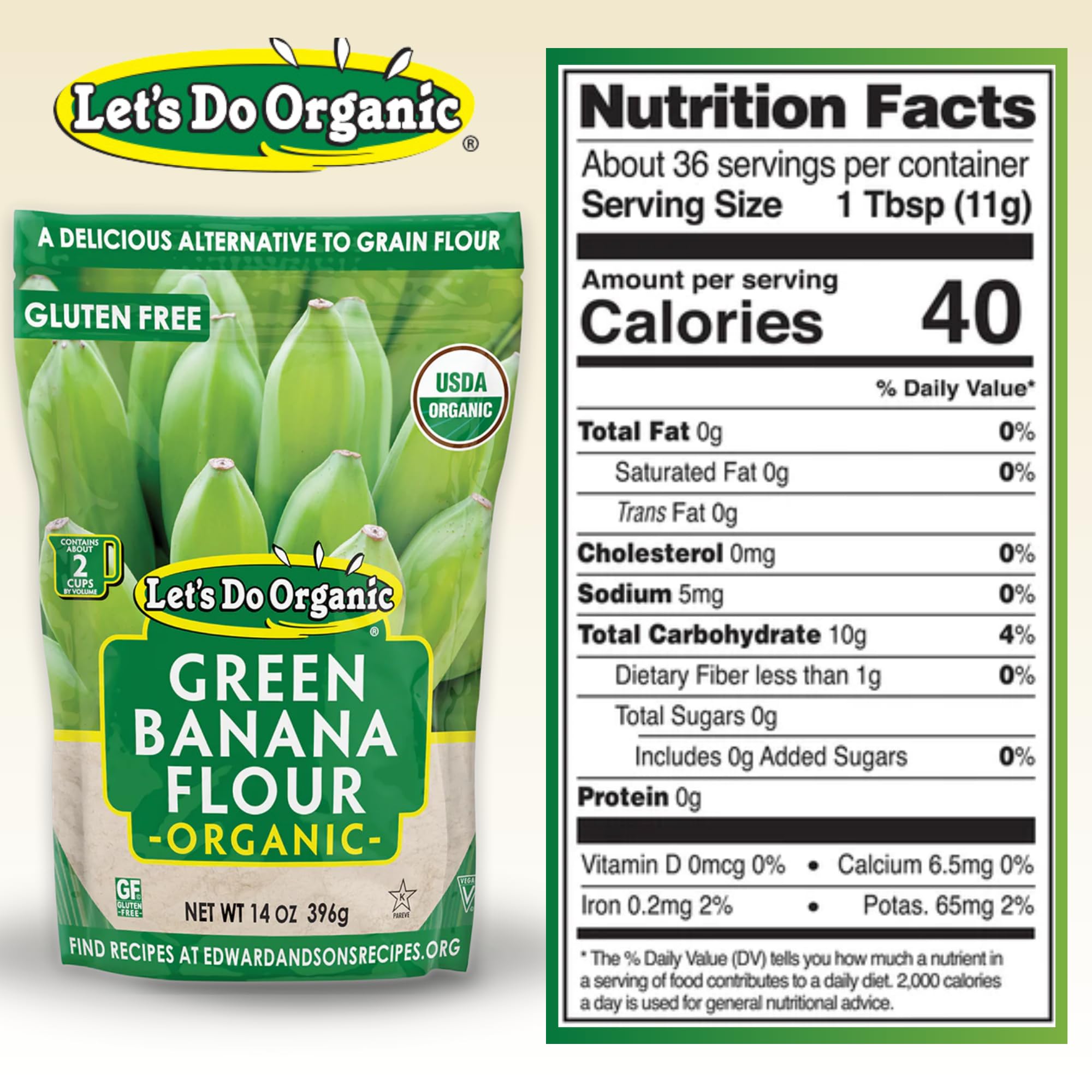 Let's Do Organic Green Banana Flour - Grain Flour Replacement, Resistant Starch, Versatile Starch, Gluten Free, Iron, Non-GMO Project Verified, USDA