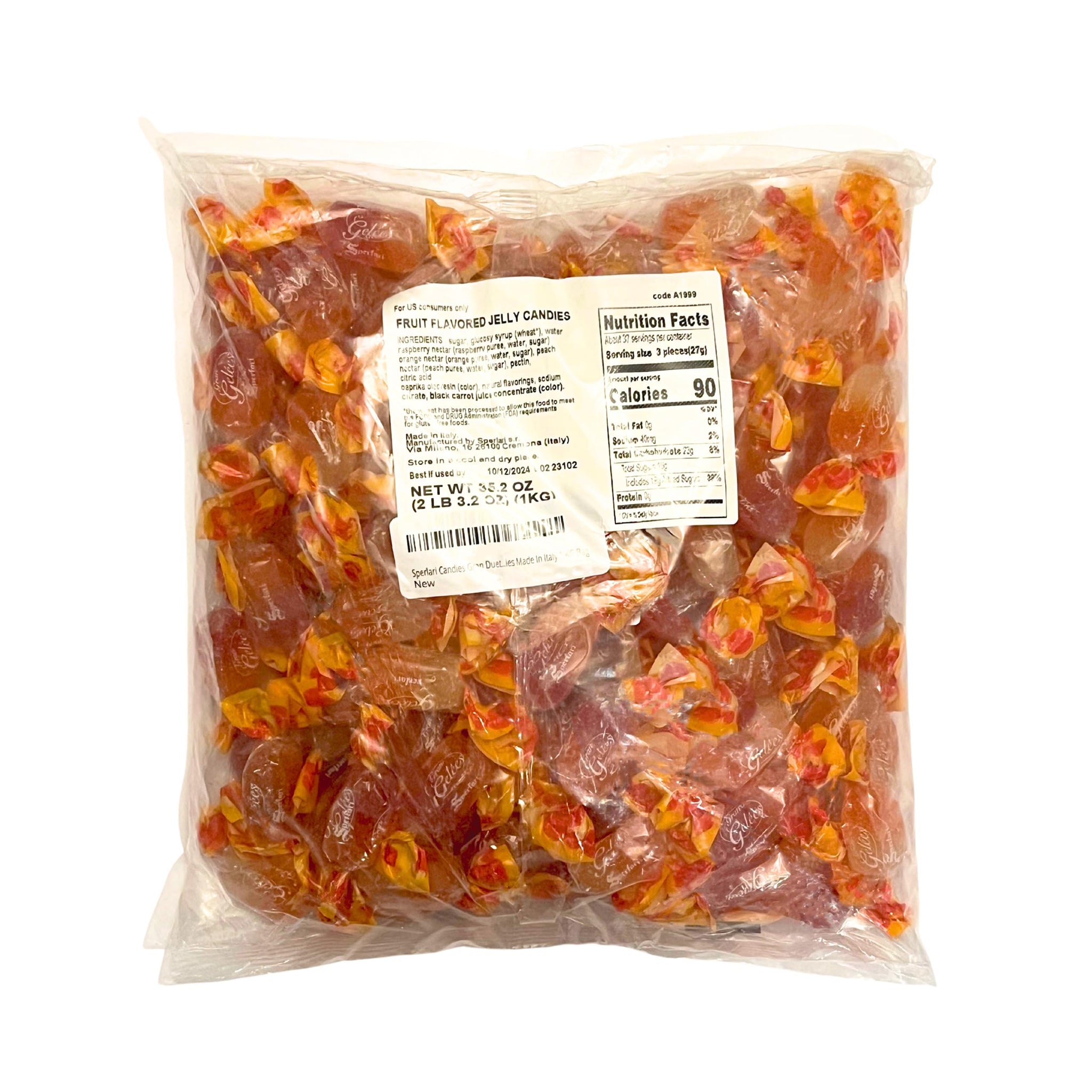 Sperlari Candies Gran Duetto Orange, Peach & Raspberry Italian Fruit Nectar Jelly Candy - Gluten Free, No Artificial Coloring, Individually Wrapped