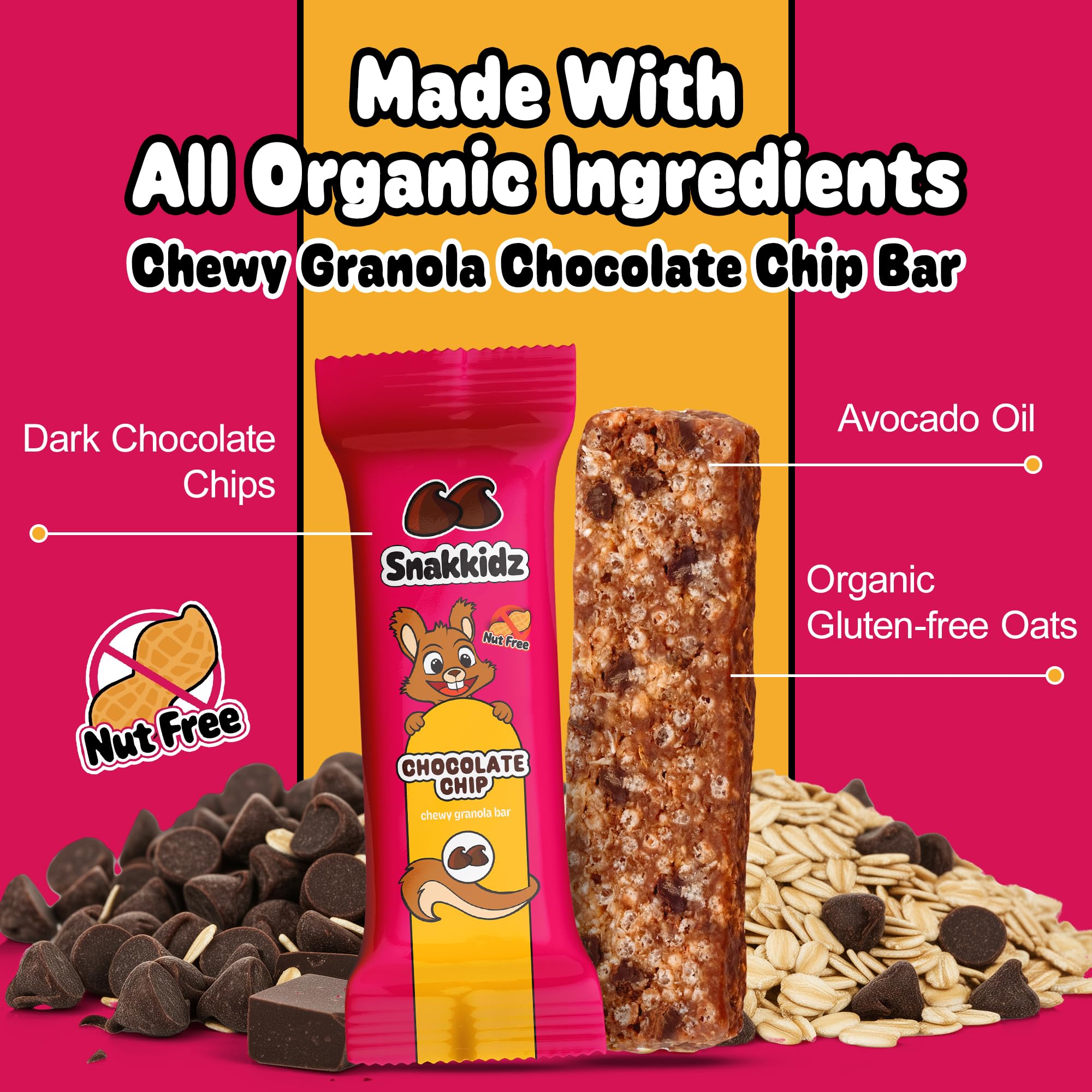 Snakkidz Organic Chewy Granola Bars for Kids, Allergen-Free, Nut-Free, Gluten-Free, Low Sugar Snack Bars Made with Avocado Oil, Individually Wrapped