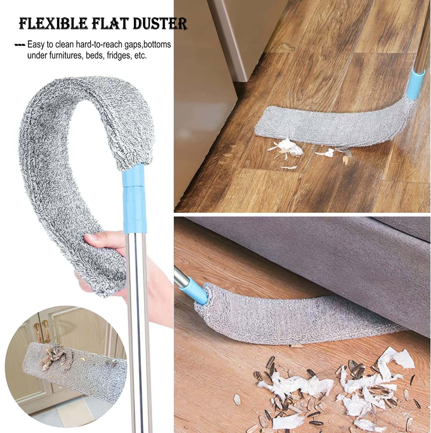 Retractable Gap Dust Cleaner Under Appliance Microfiber Duster Dust Brush with Extension Pole (36 to 49 inches) Cleaning Duster for Bed High Ceilings