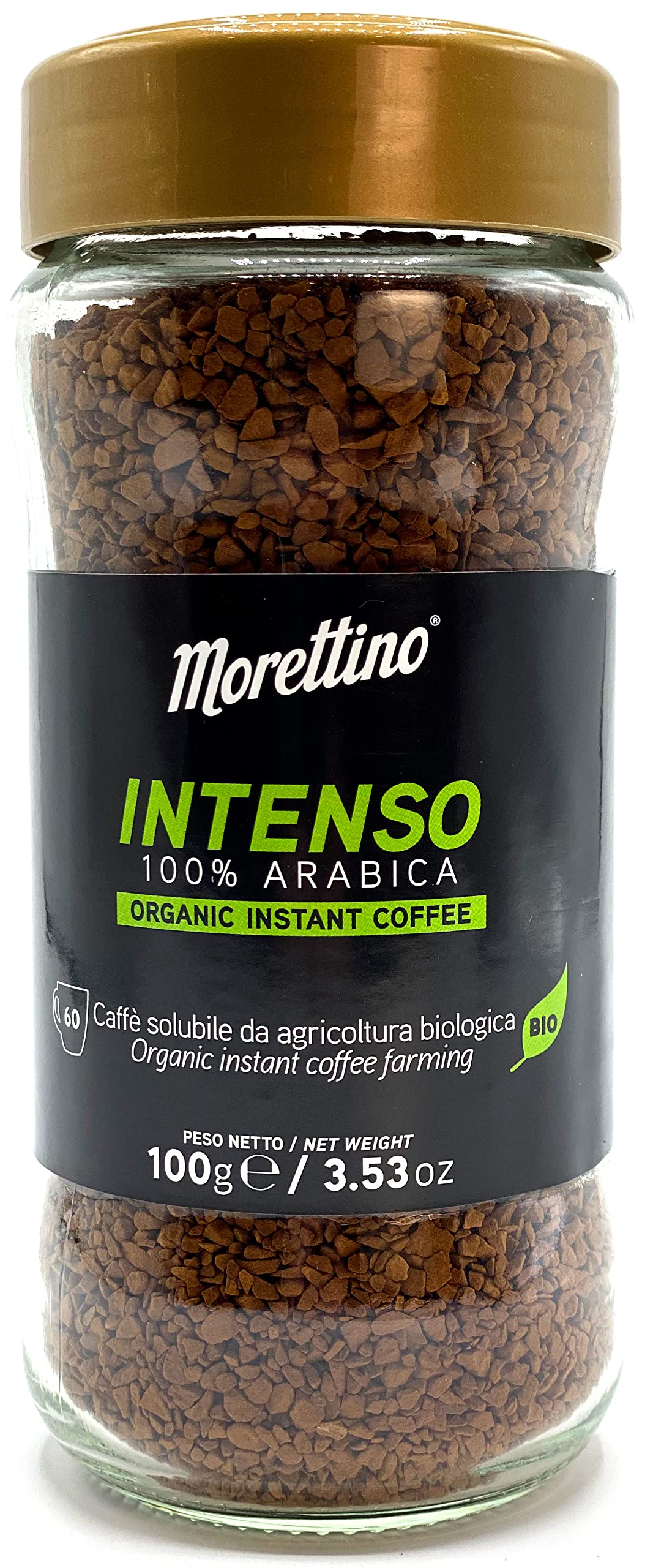 Morettino Intenso Sicilian Organic Instant Coffee, Arabica, Italian Roasted from Sicily, 3.53 oz (100g)