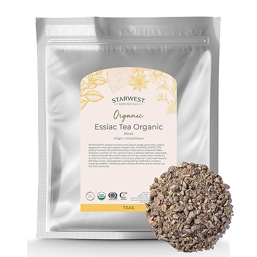 Starwest Botanicals Essiac Tea Organic - Caffeine Free Herbal Blend, Loose Leaf Burdock Root, Slippery Elm Bark, Sheep Sorrel, & Rhubarb, Certified