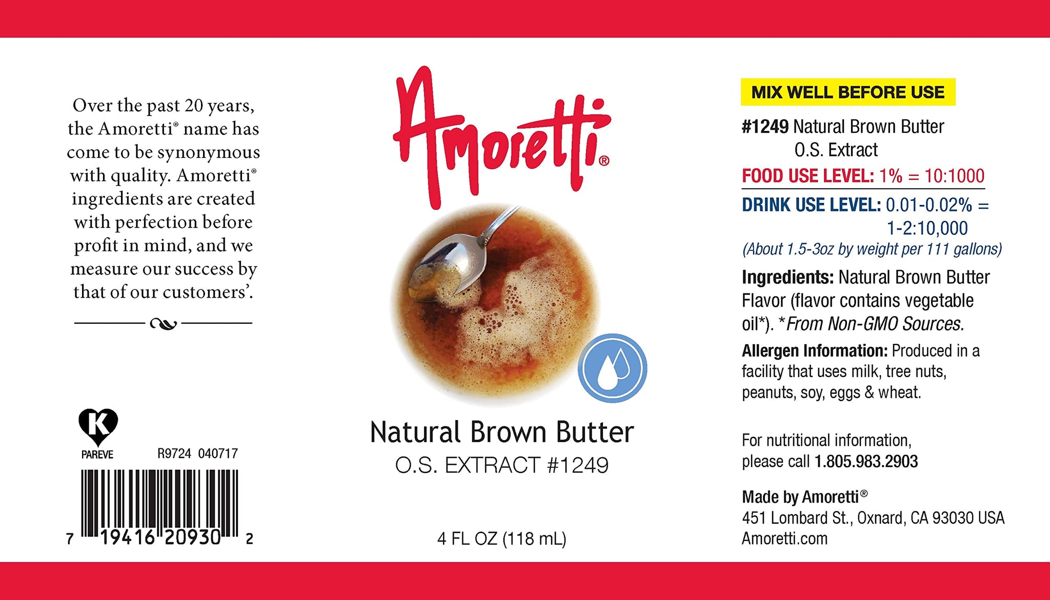 Amoretti - Natural Brown Butter Extract Oil Soluble 2 oz - Highly Concentrated & Perfect For Pastry or Savory applications, Preservative Free, Vegan
