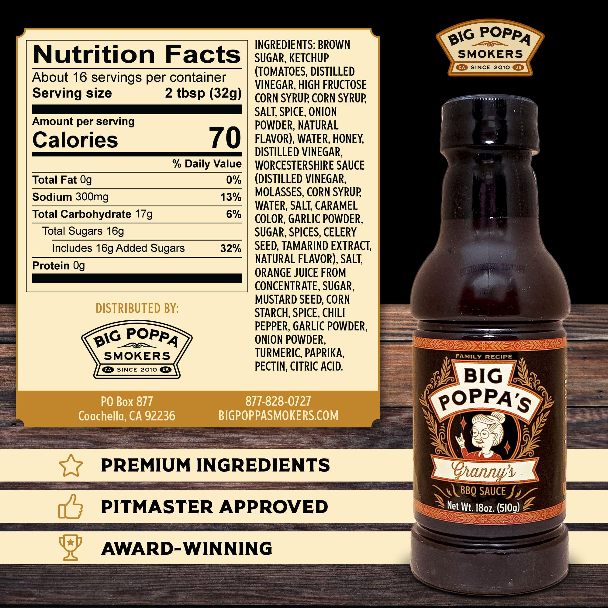 Big Poppa’s Granny’s BBQ Sauce 3-Pack - Award-Winning Sweet BBQ Sauce for Chicken, Pork and Beef - Thin Glaze-Style, Mild Heat, Crowd-Pleasing Flavor