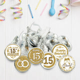 Gold 15th Anniversary Chocolate Kiss Stickers,180 Count, 0.75" Chocolate Drop Labels for Kisses, 15th Wedding Anniversary Party Favors Labels