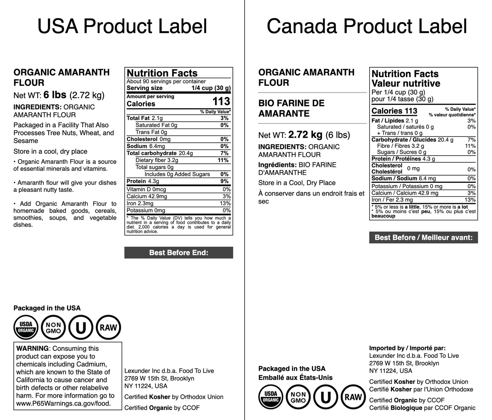Food to Live Organic Amaranth Flour, 6 Pounds - Non-GMO, Fine Meal, Whole Grain Flour, Stone-Ground, Kosher, Vegan, Bulk Powder. Great for Flour