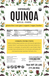 CEREAUSLY Organic White Quinoa - Premium Royal Quinoa from Bolivia - Kosher and Non-GMO Quinoa Bulk - Vegan and Gluten-Fee Cooking Quinoa - 25 LB