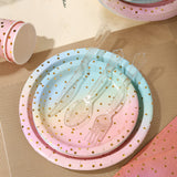 Boocikey 200 Pcs Pastel Party Decorations,Golden Dot Disposable Paper Plates Set,Pastel Plates and Napkins Party Supplies for Birthday Baby Shower