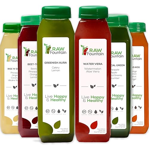 1 Day Juice Cleanse by Raw Fountain, Tropical Flavors, All Natural Raw, Cold Pressed Fruit and Vegetable Juices, Detox Cleanse, Kosher, Vegan, NO