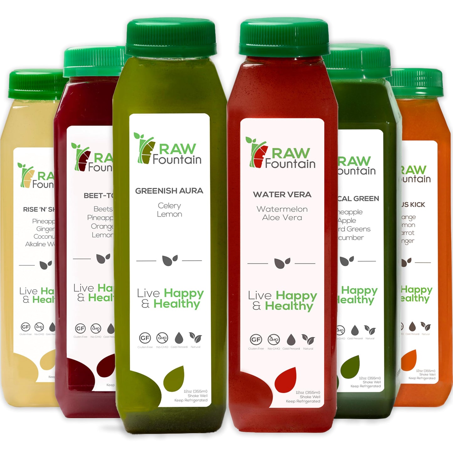 1 Day Juice Cleanse by Raw Fountain, Tropical Flavors, All Natural Raw, Cold Pressed Fruit and Vegetable Juices, Detox Cleanse, Kosher, Vegan, NO