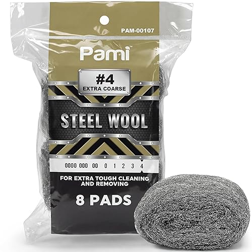 PAMI Extra Coarse #4 Stainless Steel Fiber Sponge Scrubbers Pack of 8 Steel Wool Pads Metal Sponges for Tough Cleaning Kitchen Bathroom