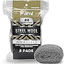 PAMI Extra Coarse #4 Stainless Steel Fiber Sponge Scrubbers Pack of 8 Steel Wool Pads Metal Sponges for Tough Cleaning Kitchen Bathroom