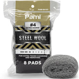 PAMI Extra Coarse #4 Stainless Steel Fiber Sponge Scrubbers Pack of 8 Steel Wool Pads Metal Sponges for Tough Cleaning Kitchen Bathroom