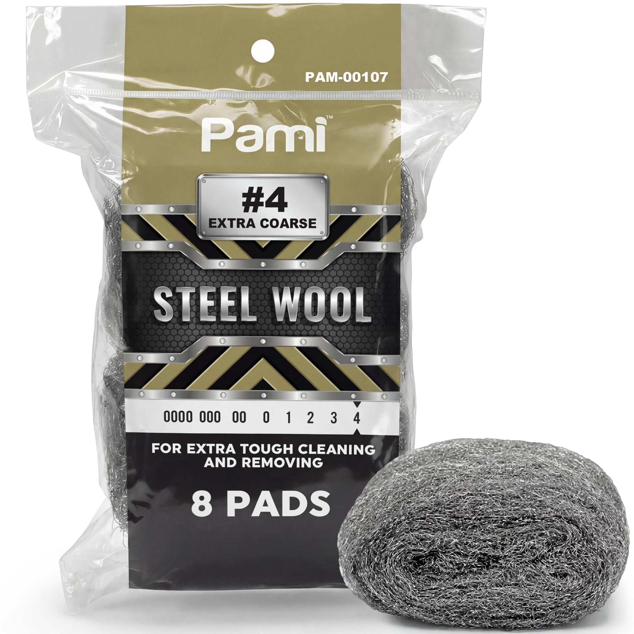 PAMI Extra Coarse #4 Stainless Steel Fiber Sponge Scrubbers Pack of 8 Steel Wool Pads Metal Sponges for Tough Cleaning Kitchen Bathroom