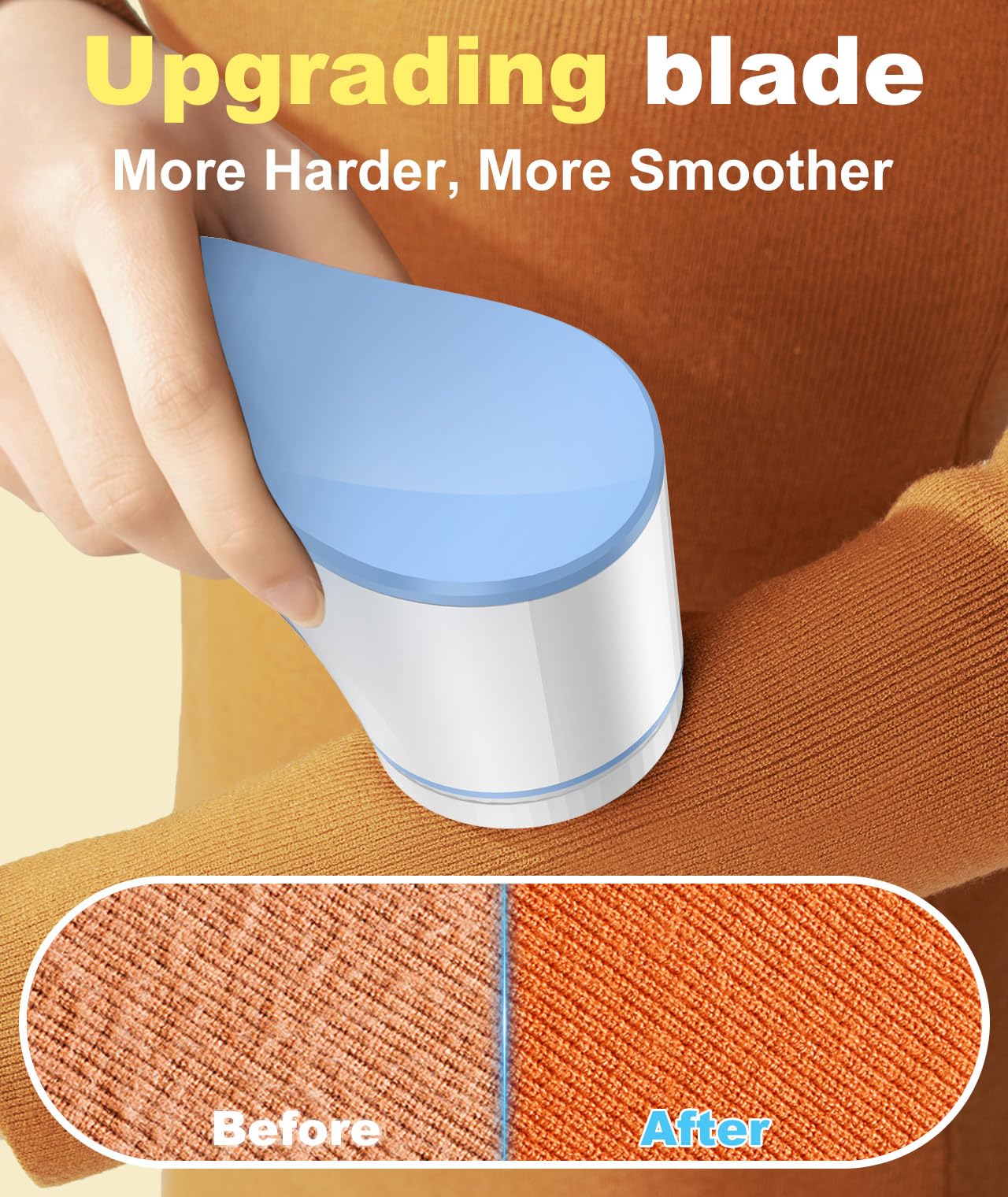 Fabric Shaver, Lint Remover for Clothes, Effectively and Quickly Remove Pills, Sweater Shaver with Stainless Steel 3-Leaf Blades and Safety Lock