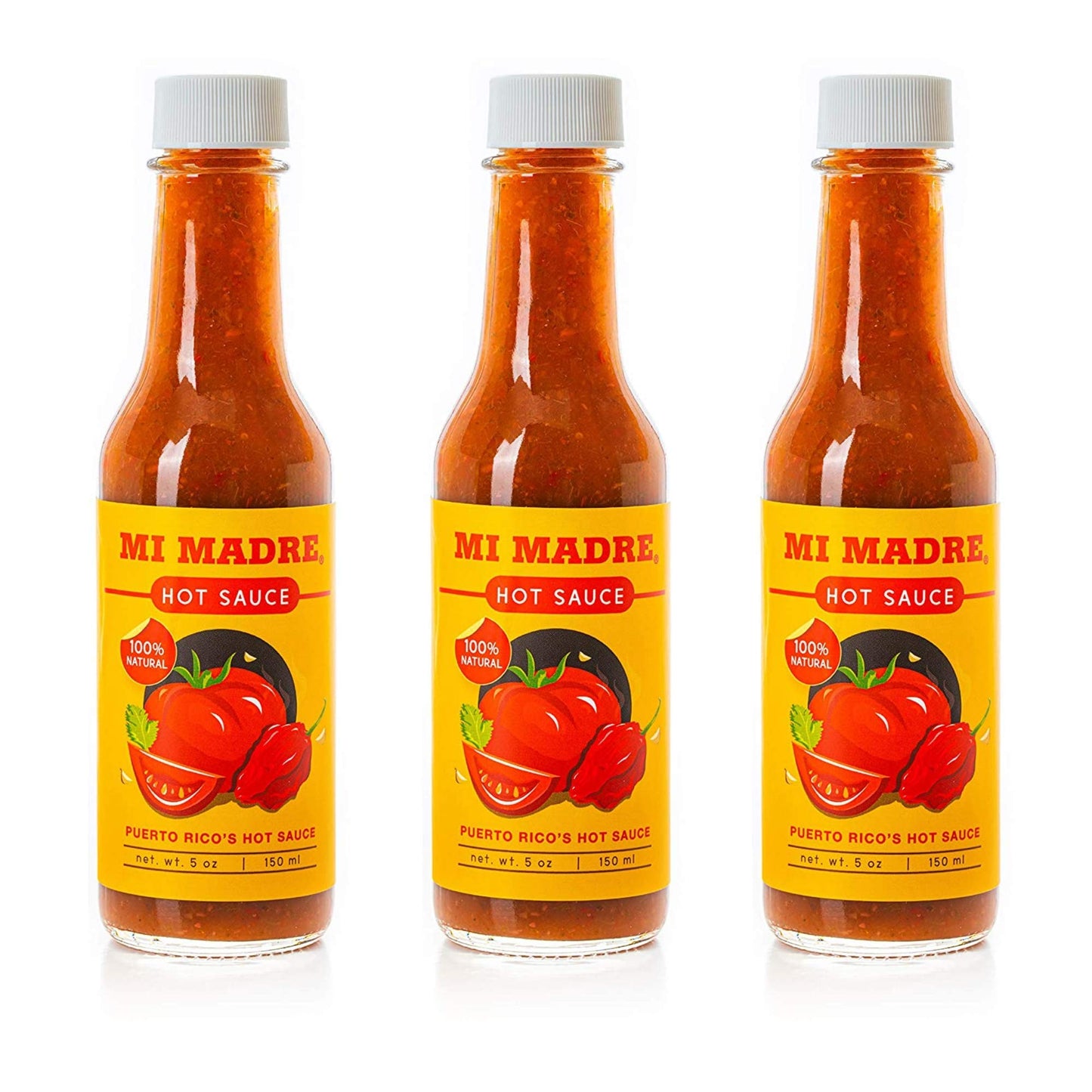 Mi Madre Tomato Based Hot Sauce, Handcrafted in Puerto Rico, 100 Percent Natural, 5 Ounce (Pack of 3)