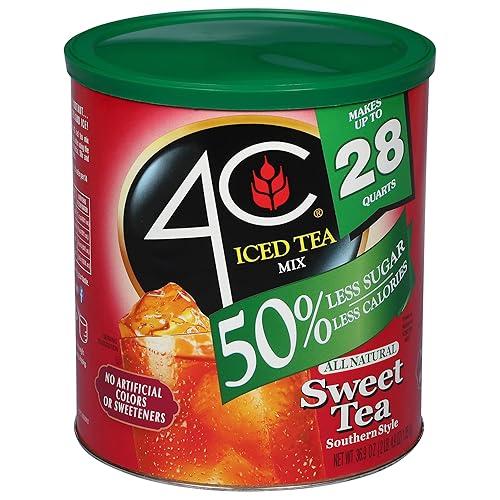 4C Reduced Sugar Powdered Drink Mix Canisters, Iced Tea, 28 Quarts, Family Sized Canister, Thirst Quenching & Refreshing Flavors (Sweet Tea, 36.9