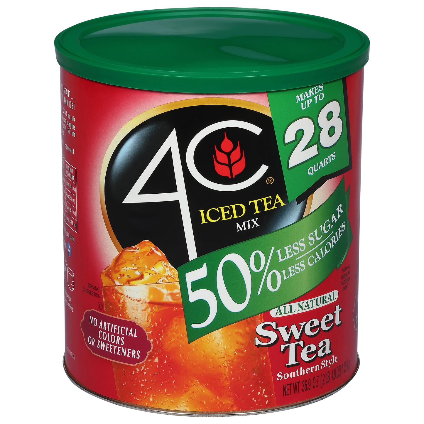4C Reduced Sugar Powdered Drink Mix Canisters, Iced Tea, 28 Quarts, Family Sized Canister, Thirst Quenching & Refreshing Flavors (Sweet Tea, 36.9