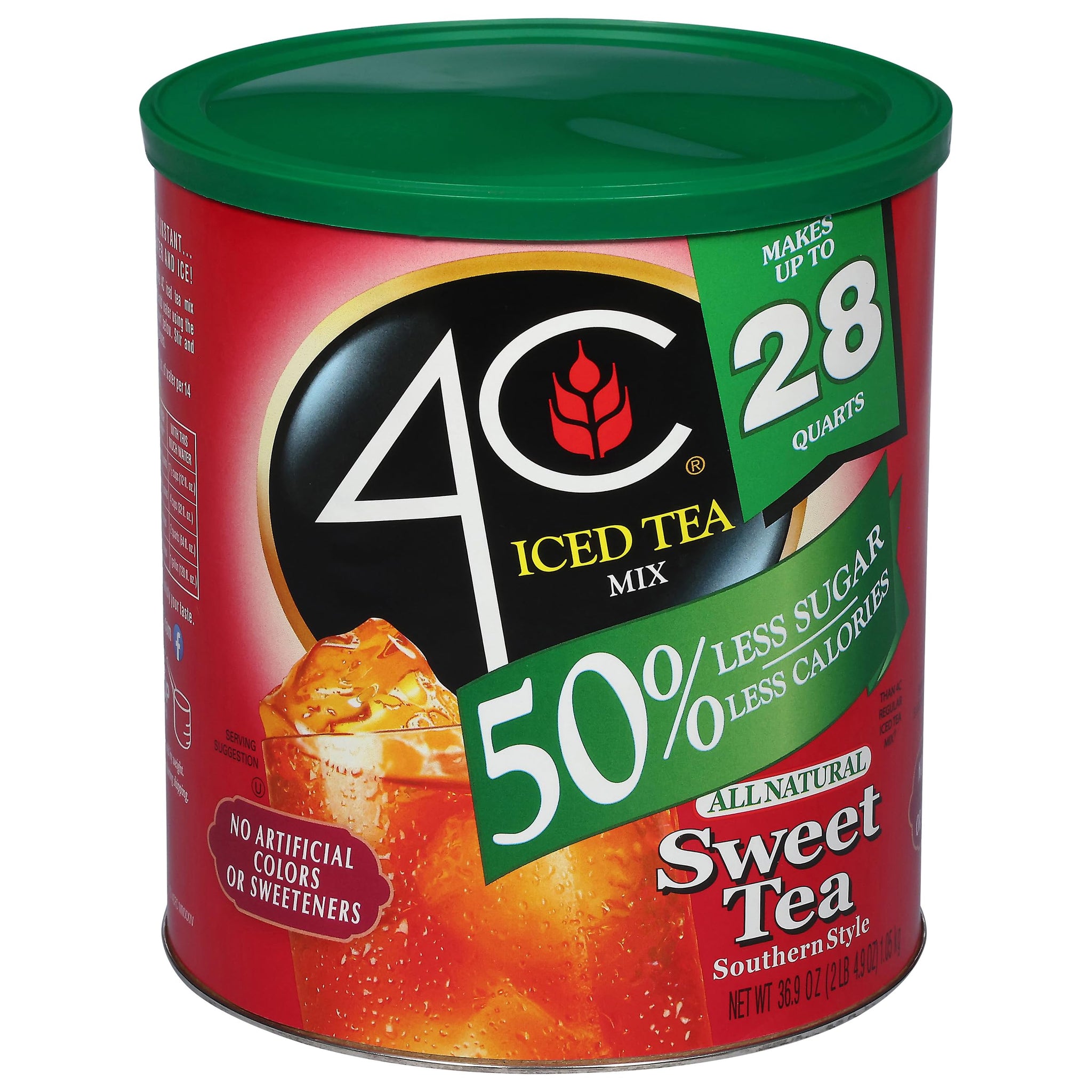 4C Reduced Sugar Powdered Drink Mix Canisters, Iced Tea, 28 Quarts, Family Sized Canister, Thirst Quenching & Refreshing Flavors (Sweet Tea, 36.9