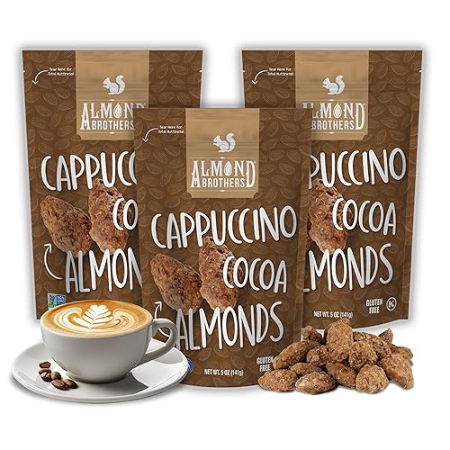 Almond Brothers Roasted Almonds - Pack of 3, 5 oz - Hand Crafted Cappuccino & Cocoa Almonds, Gluten-Free, Non-GMO