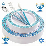 WELLIFE 120 PCS Blue Plastic Plates, Blue Party Plates, Includes: 24 Dinner Plates 10.25”, 24 Dessert Plates 7.5”, 72 Plastic Cutlery for Party