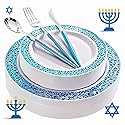WELLIFE 120 PCS Blue Plastic Plates, Blue Party Plates, Includes: 24 Dinner Plates 10.25”, 24 Dessert Plates 7.5”, 72 Plastic Cutlery for Party