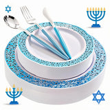 WELLIFE 120 PCS Blue Plastic Plates, Blue Party Plates, Includes: 24 Dinner Plates 10.25”, 24 Dessert Plates 7.5”, 72 Plastic Cutlery for Party
