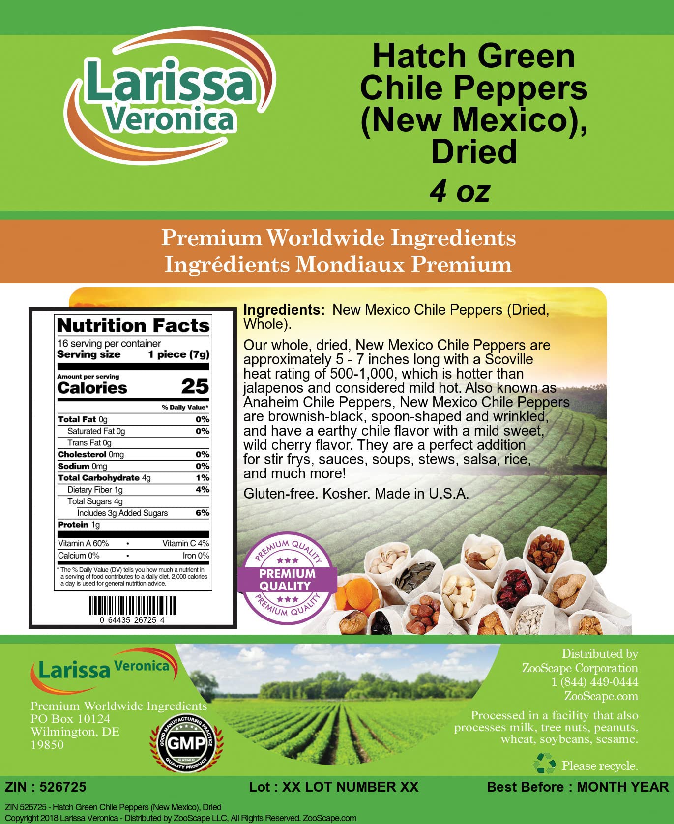 Hatch Green Chile Peppers (New Mexico), Dried (4 oz, ZIN: 526725) - 2 Pack