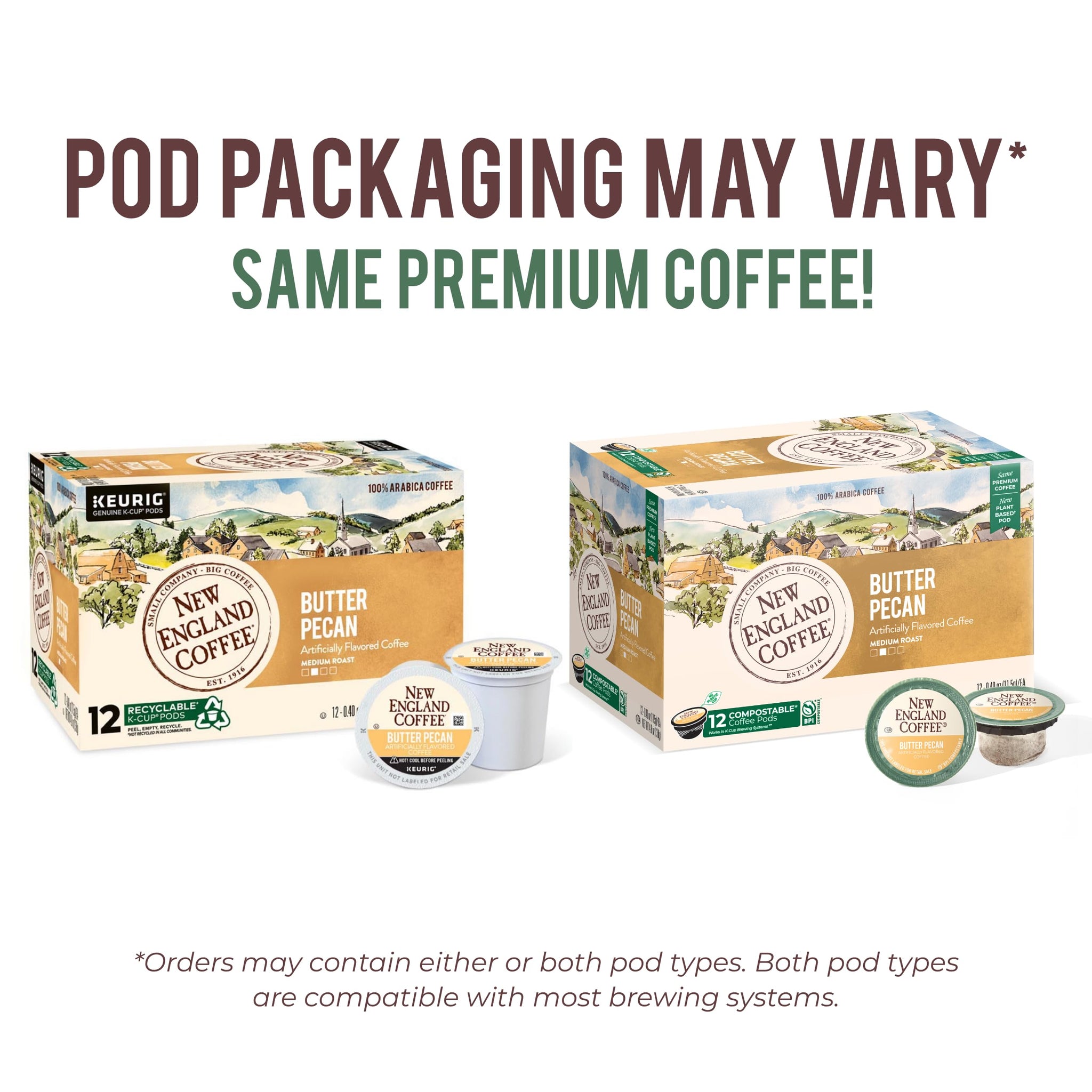 New England Coffee Single Serve Pods, Butter Pecan Medium Roast 12 Count (Pack of 1)