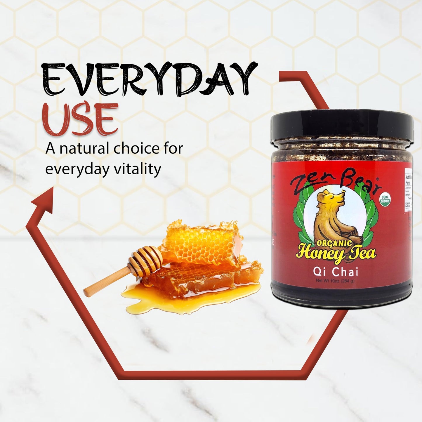 Zen Bear Organic Qi Chai Honey Tea - Rich India-Inspired Flavor Infused with Premium Black Tea, Cinnamon, Cardamom, Cloves, and Black Pepper