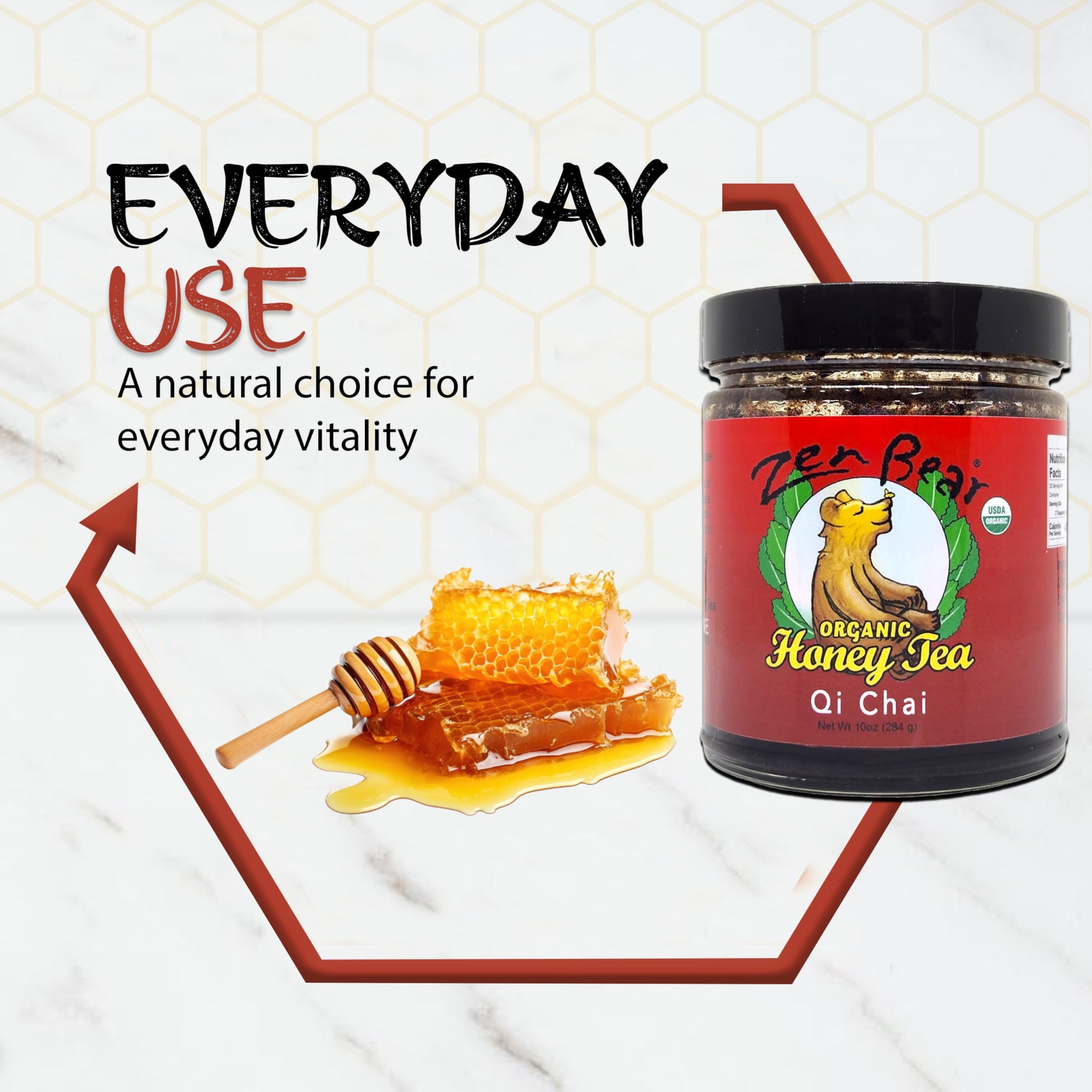 Zen Bear Organic Qi Chai Honey Tea - Rich India-Inspired Flavor Infused with Premium Black Tea, Cinnamon, Cardamom, Cloves, and Black Pepper