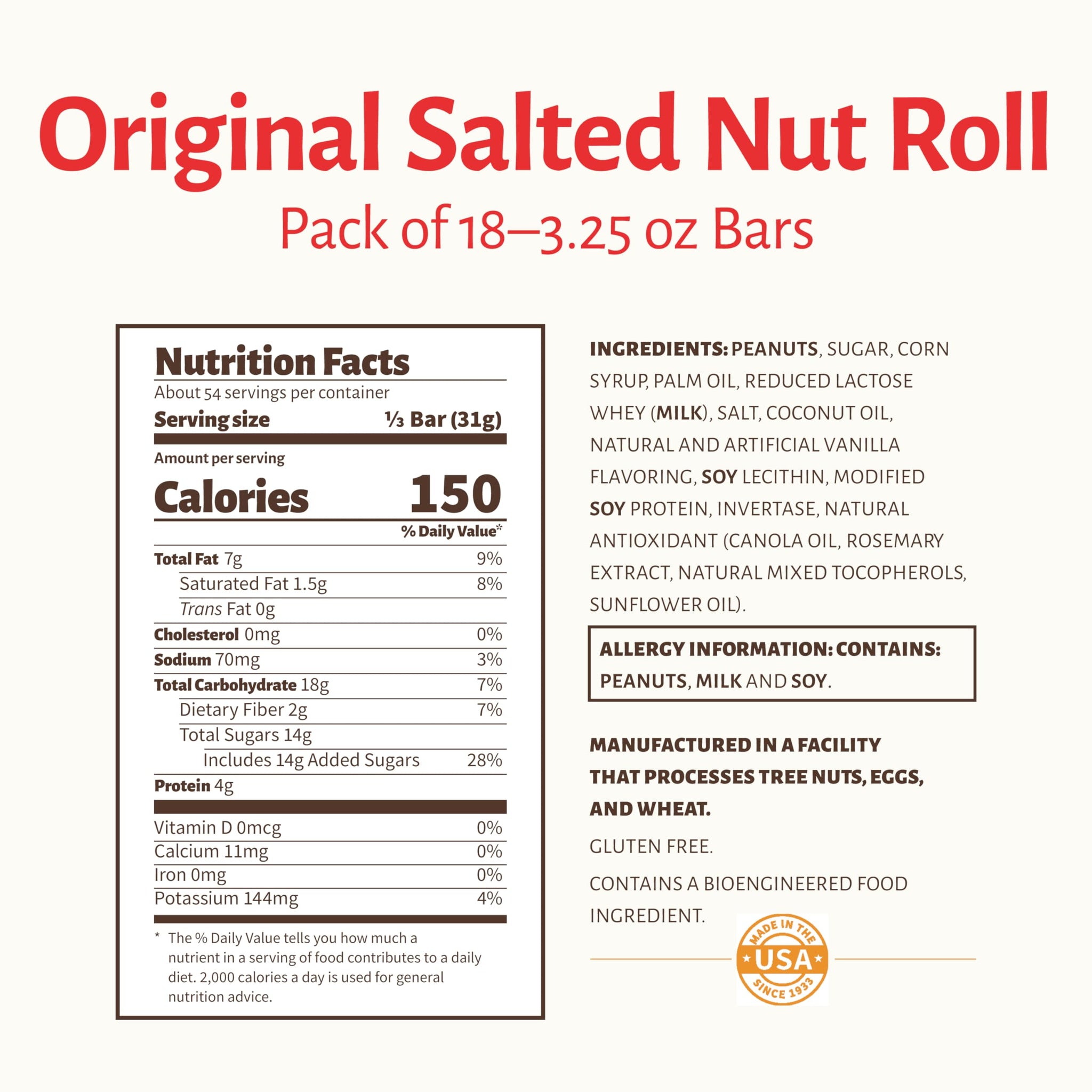 Pearson's King Original Salted Nut Roll | Loaded With Crunchy Roasted Peanuts, Golden Caramel, and Chewy Nougat | Pack of 18-3.25 oz. King-Sized Candy