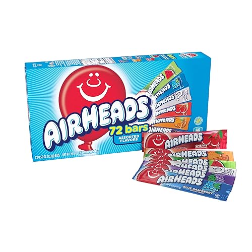 Airheads Candy Bars, Variety Bulk Box, Chewy Full Size Fruit Taffy, Back to School, Parties, Concessions, Non Melting, 72 Individually Wrapped Full