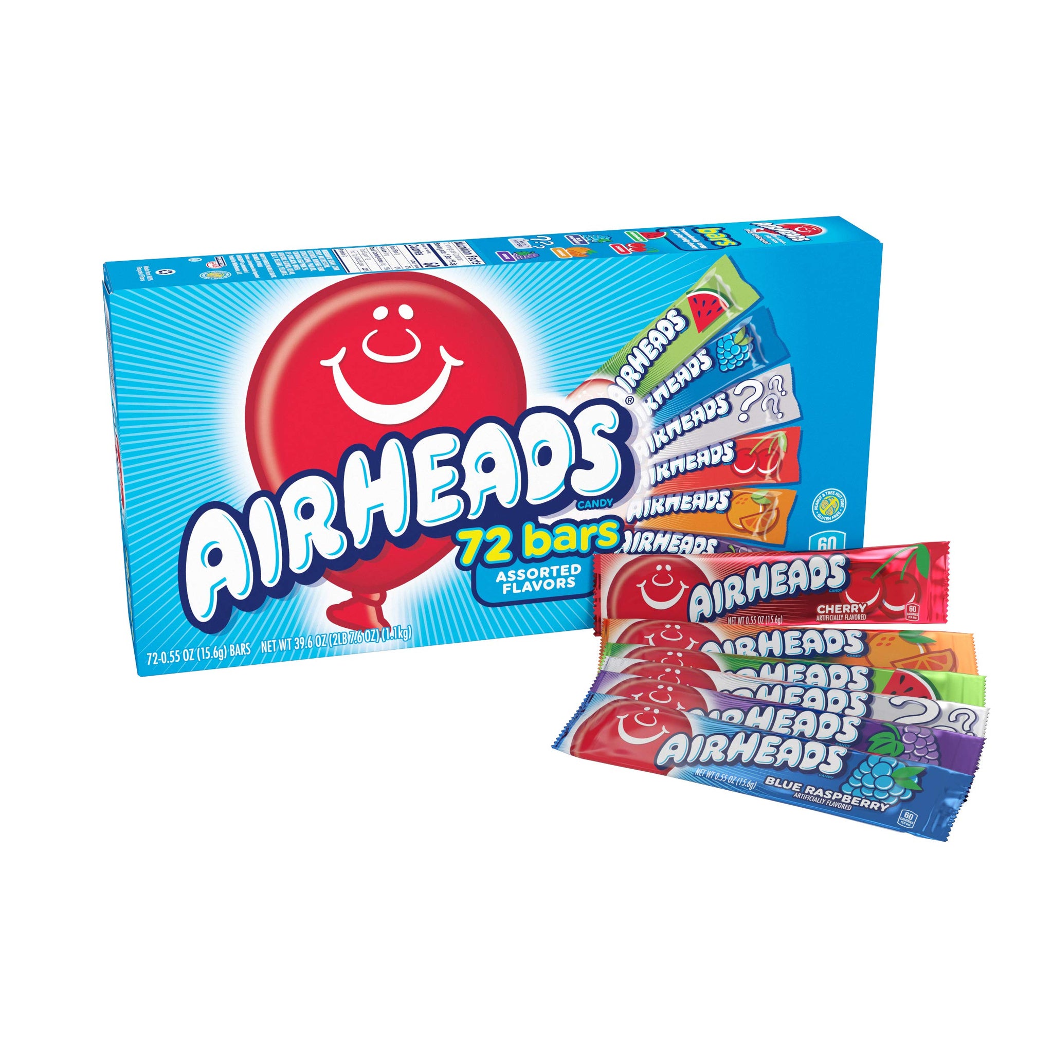 Airheads Candy Bars, Variety Bulk Box, Chewy Full Size Fruit Taffy, Back to School, Parties, Concessions, Non Melting, 72 Individually Wrapped Full
